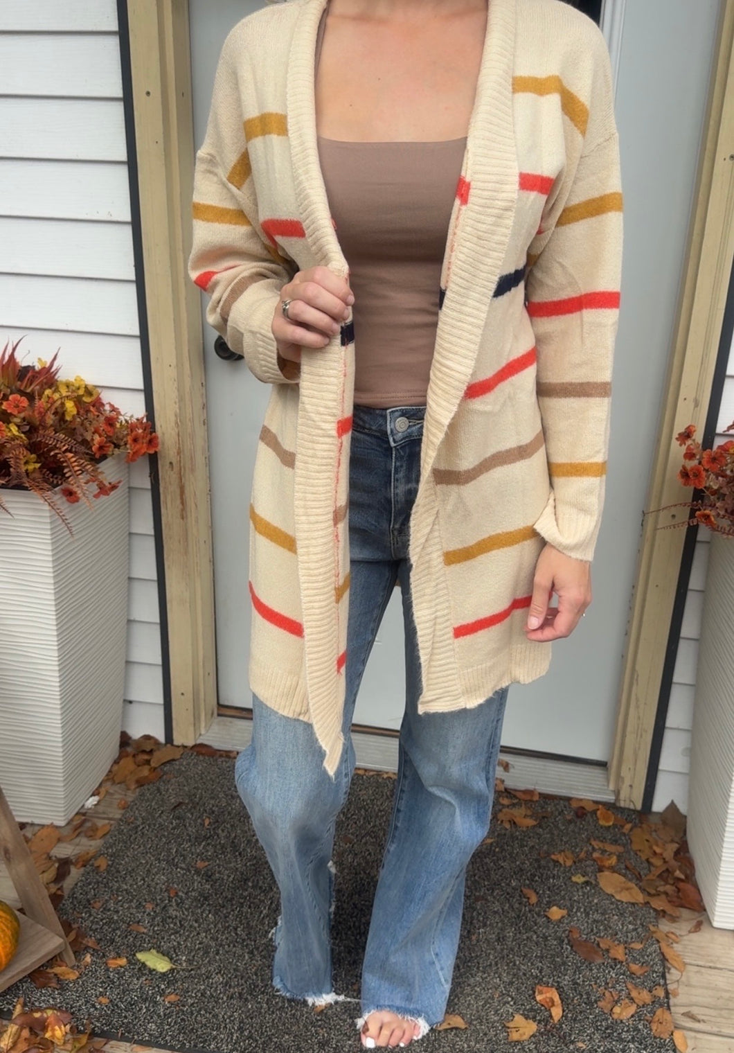 Lightweight Cream Stripe Cardigan