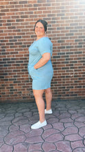 Load image into Gallery viewer, Curvy Blue Grey Shorts Romper
