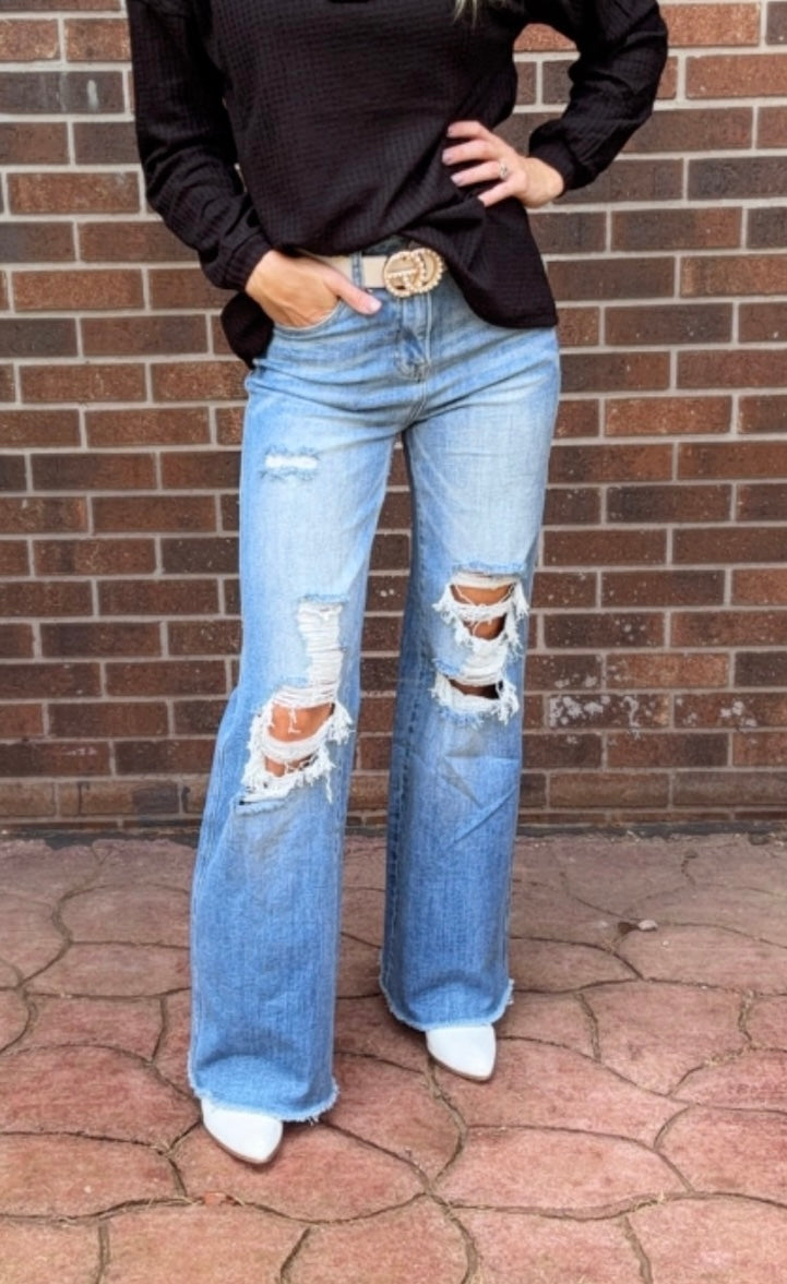 Distressed Wide Leg Dad Jeans – Jagged Ambition