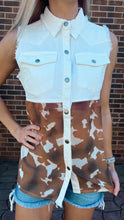 Load image into Gallery viewer, White Denim and Cow Print Button Up
