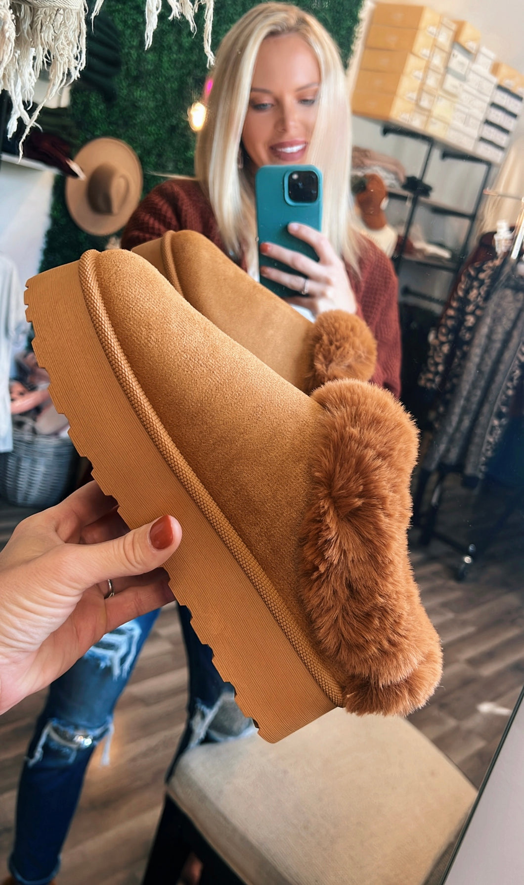 Tan Fur Slip Ons Booties