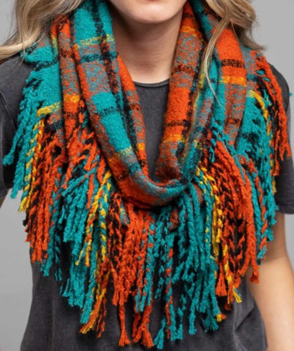 Teal Plaid Infinity Scarf