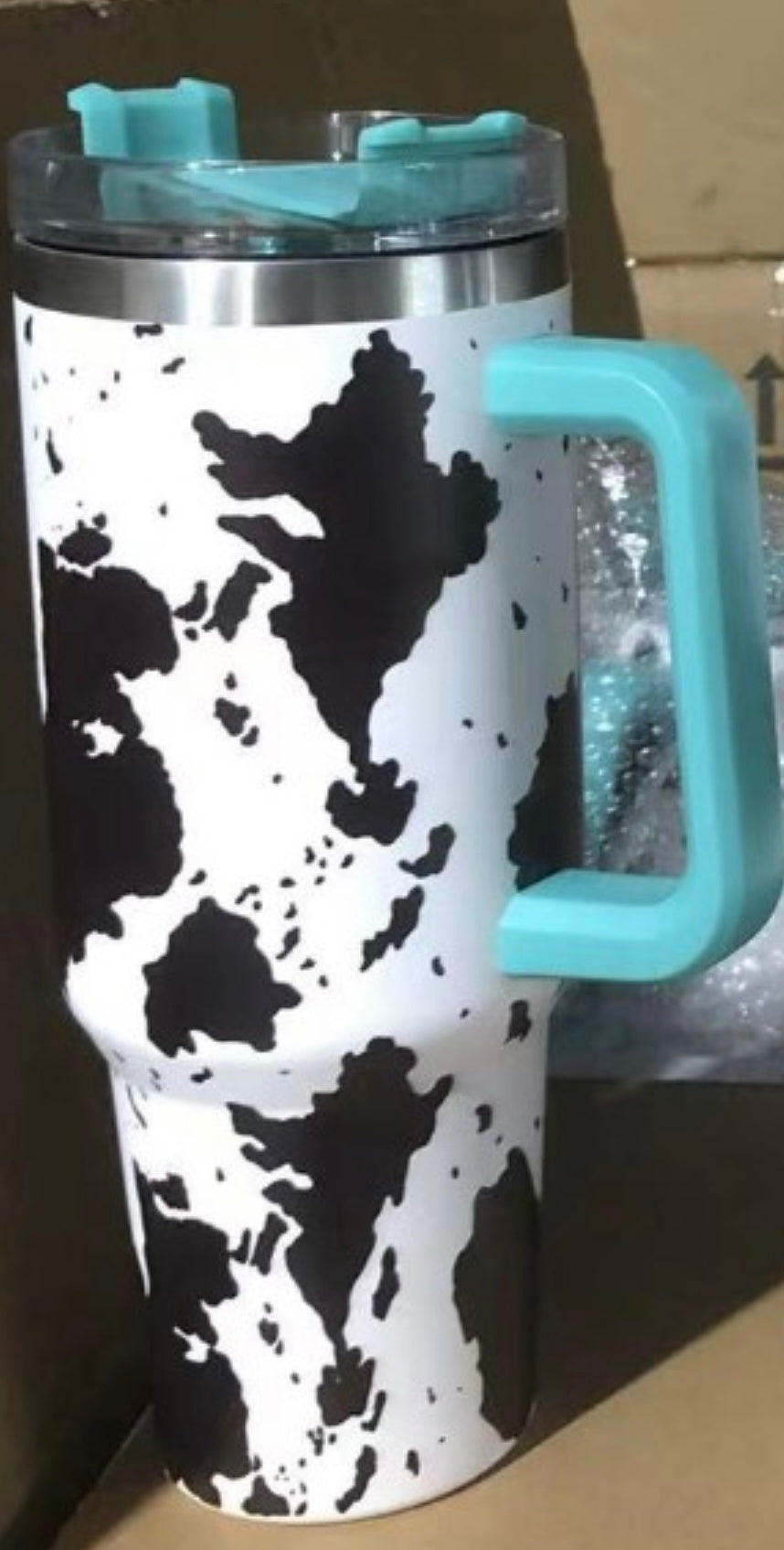 Mint and Black Cow Print 40oz Stainless Steel Tumbler