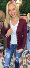 Load image into Gallery viewer, Burgundy Snap Cardigan

