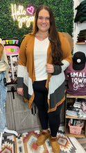 Load image into Gallery viewer, Curvy Camel Block and Stripe Open Cardigan
