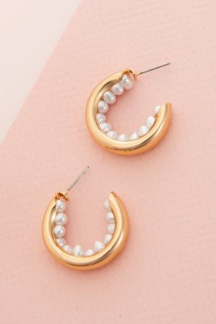 Inner Pearl Hoop Earrings
