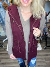 Load image into Gallery viewer, Burgundy Military Hooded Vest
