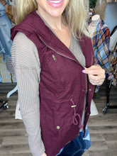 Load image into Gallery viewer, Burgundy Military Hooded Vest
