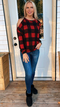 Load image into Gallery viewer, Buffalo Plaid Cold Shoulder top
