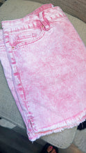 Load image into Gallery viewer, Pink Acid Wash Denim Shorts
