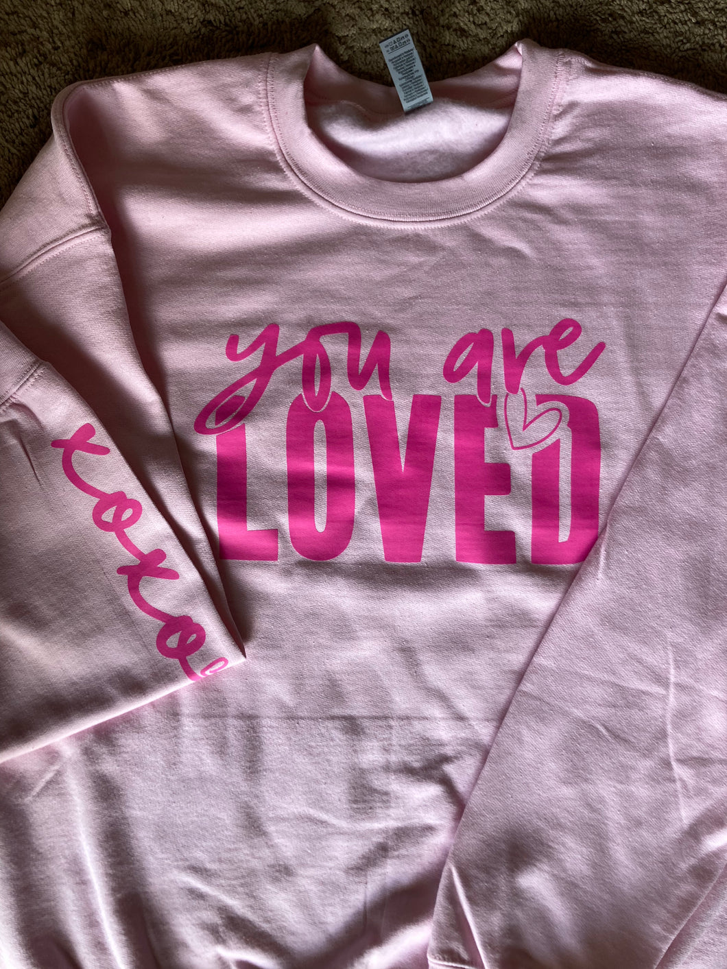 You are Loved with XOXO sleeve accent