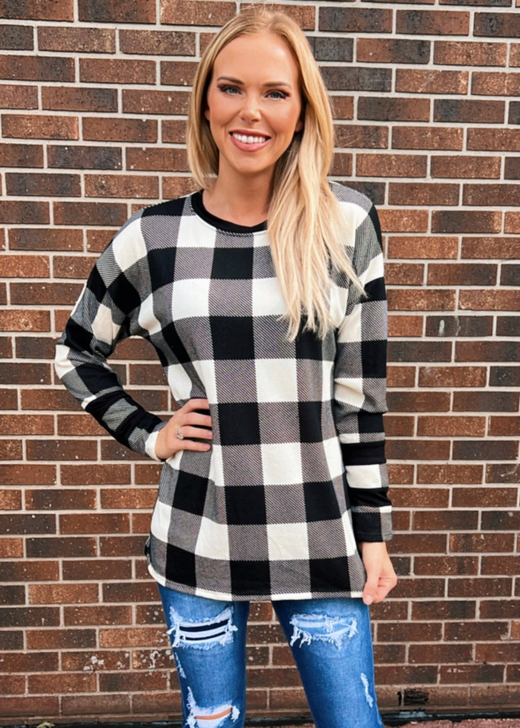 Black and White Plaid Top