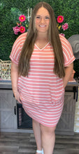 Load image into Gallery viewer, Curvy Ash Rose/Ivory Stripe V-Neck Dress

