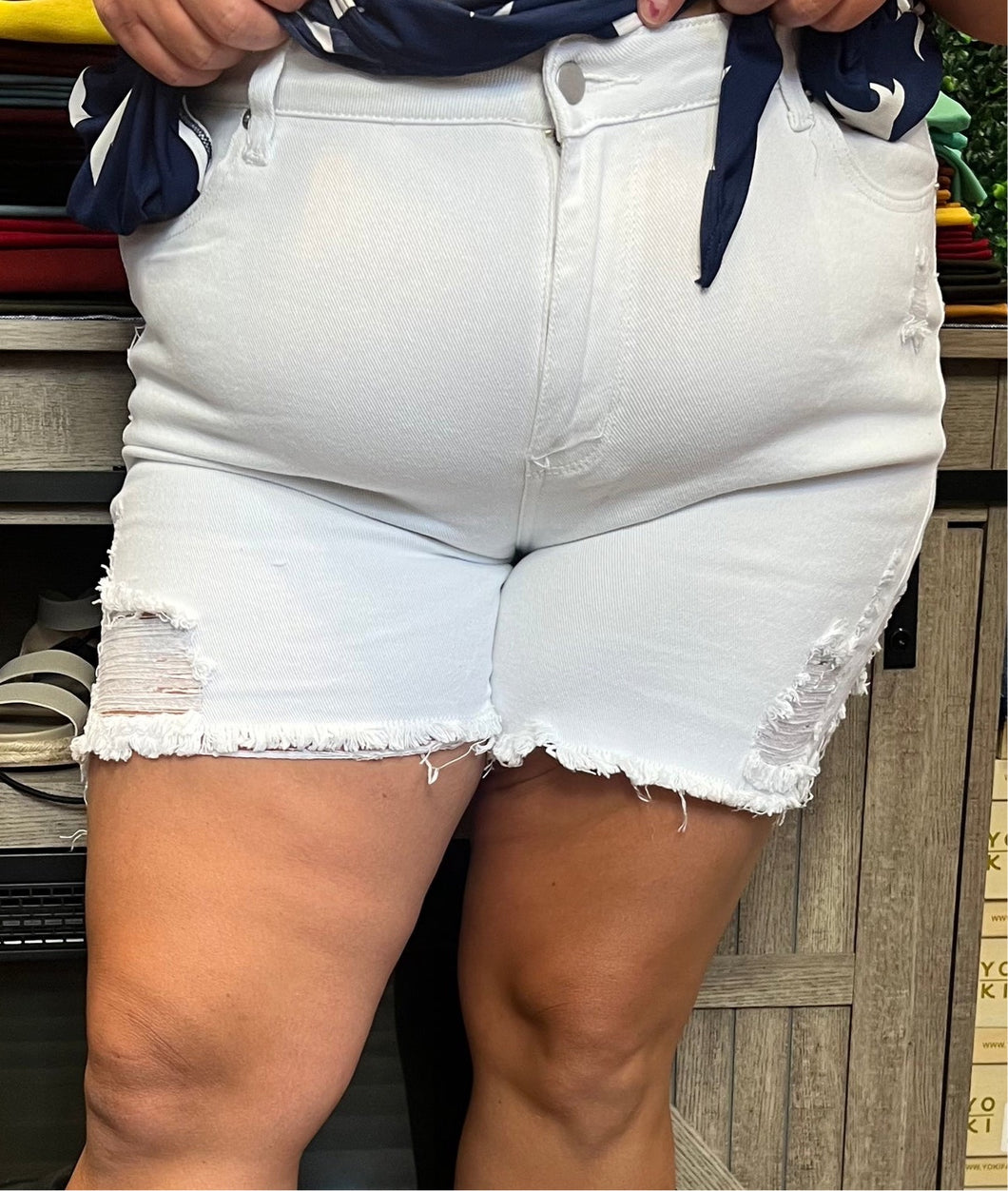 Curvy White Denim Shorts