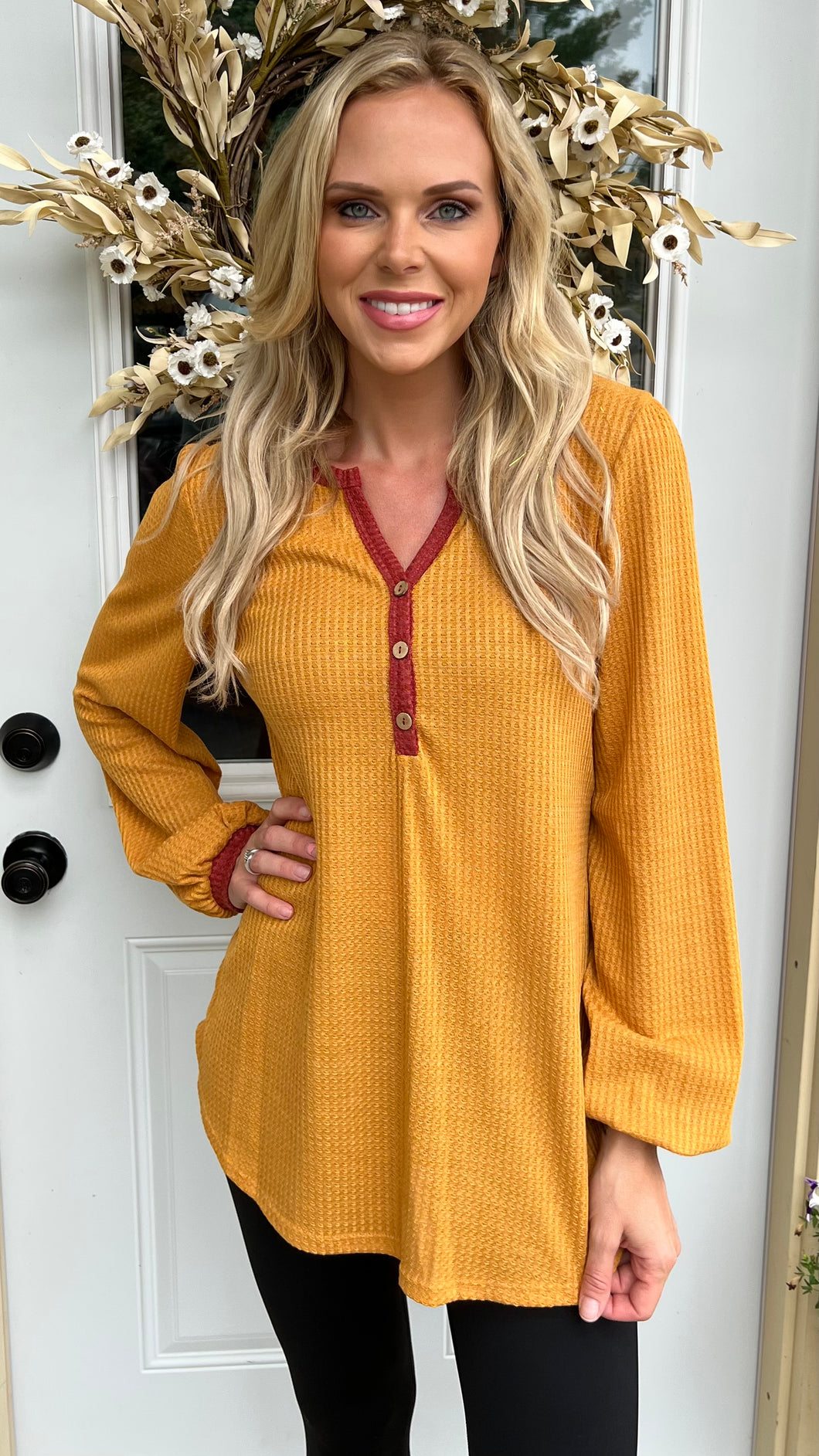 Mustard and Rust waffle top