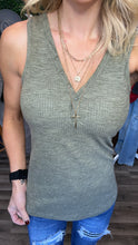 Load image into Gallery viewer, Ht. Olive Button V-Neck Tank
