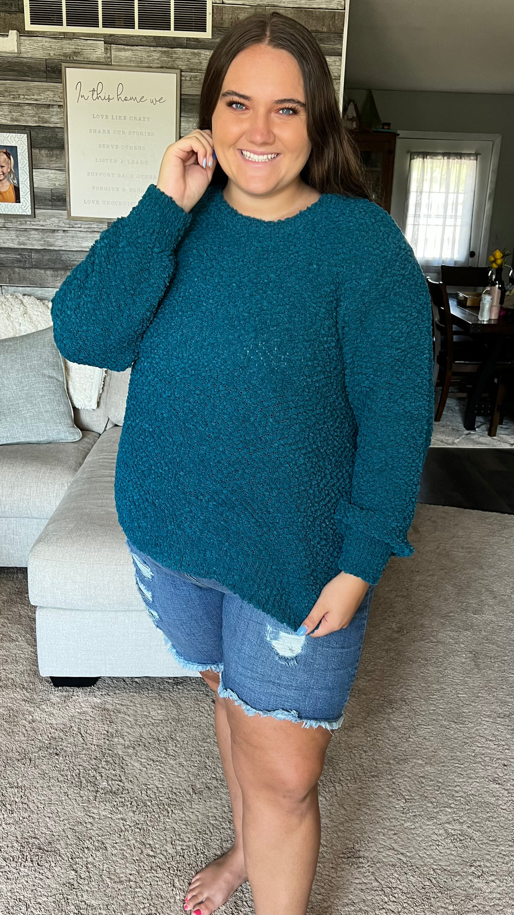 Curvy Teal Popcorn Sweater
