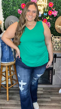 Load image into Gallery viewer, Curvy K Green V-neck Tank
