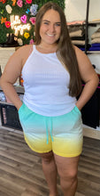 Load image into Gallery viewer, Curvy Mint/Yellow Cotton Shorts
