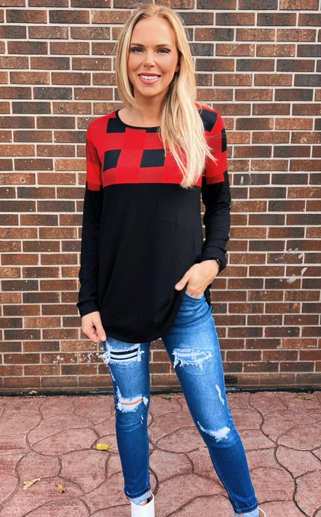 Buffalo Plaid and solid Black top