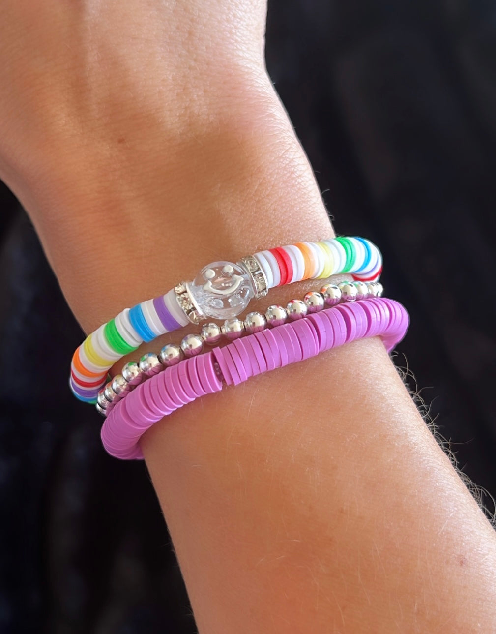 Rainbow Purple Stack Clay Bead Bracelet