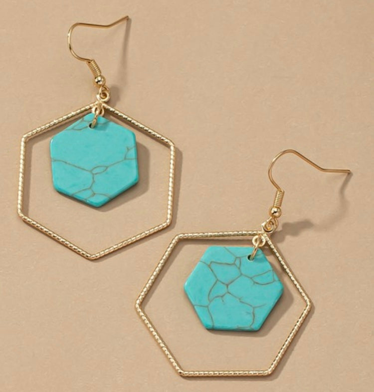 Turquoise Hexagon Hoop Earrings
