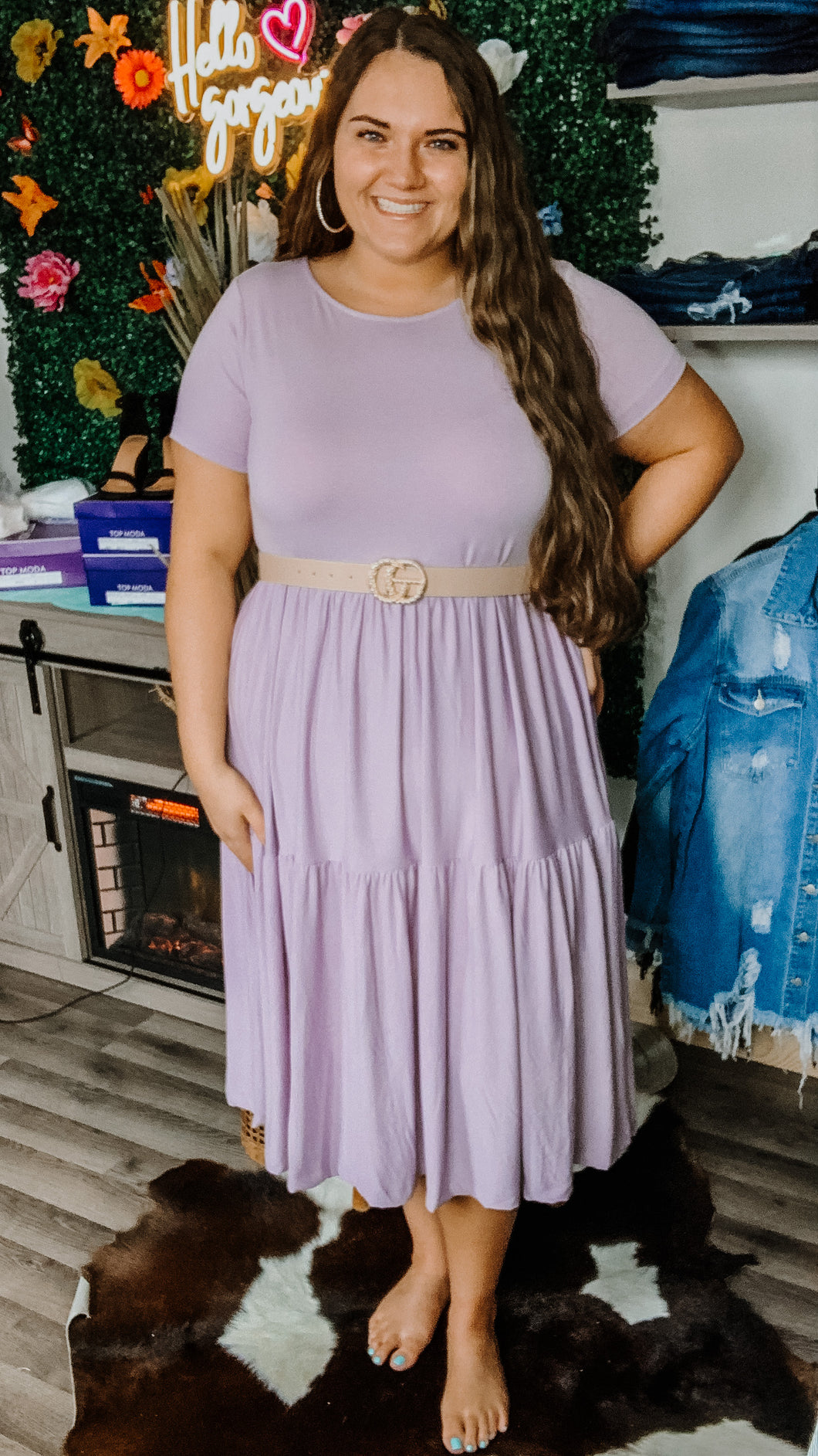 Curvy Lavender Tiered Midi Dress