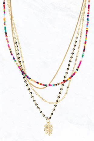 Beaded Multi Layered Leaf Necklace