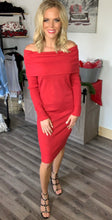 Load image into Gallery viewer, Red off the shoulder dress
