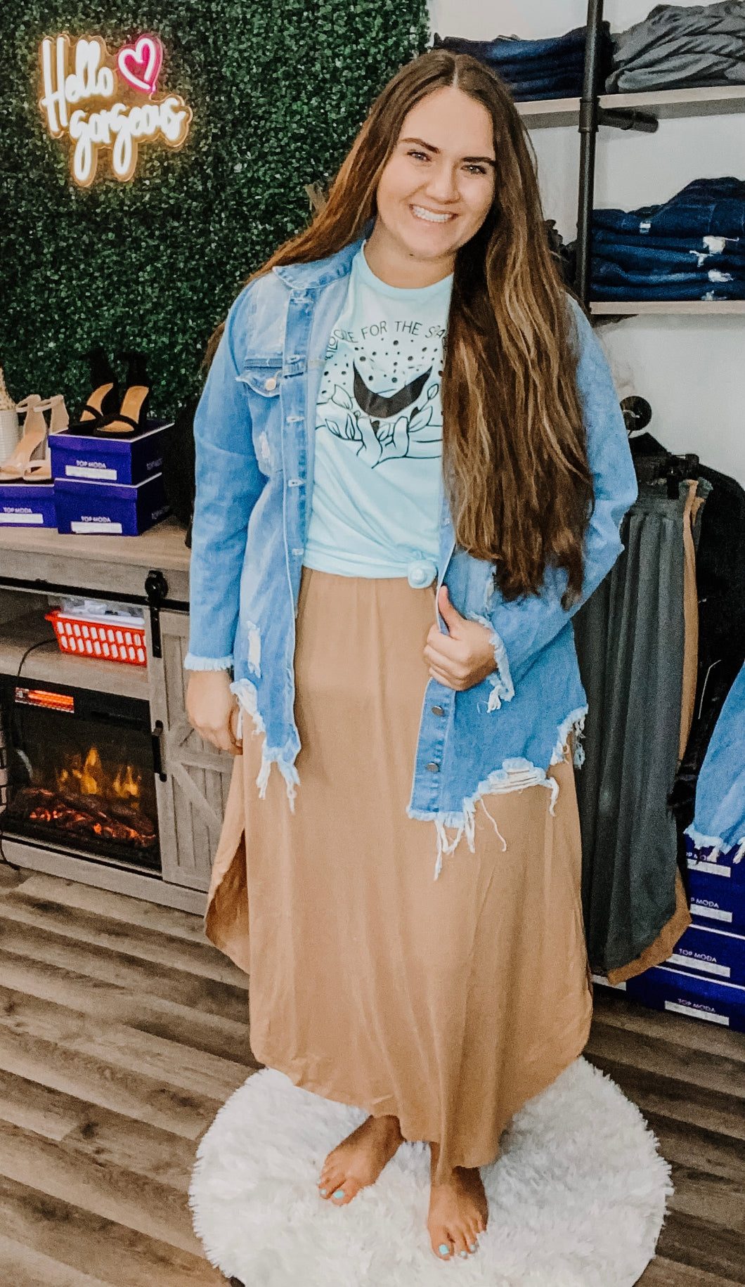 Curvy Camel Smocking Maxi Skirt