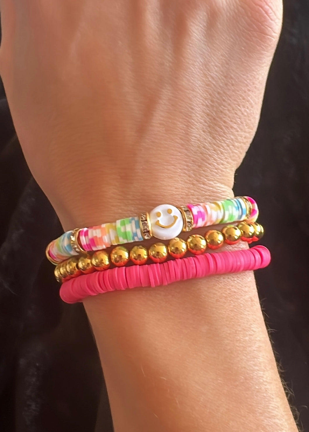 Stack of Four Pink Clay Bead Bracelet