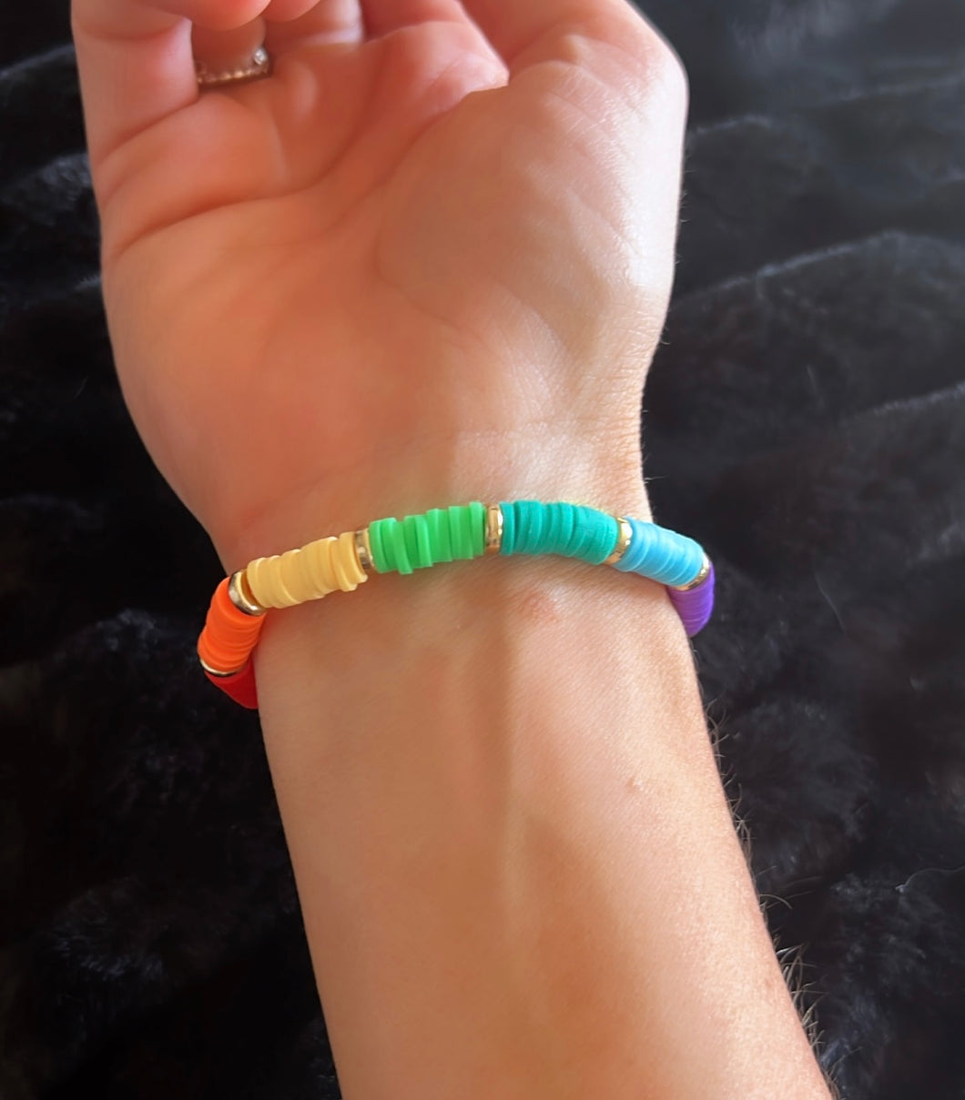 Adult Clay Bead Bracelet- Pastel Rainbow Sparkle