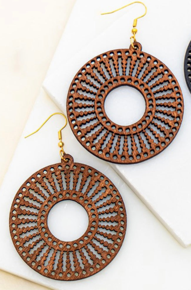 Brown Circle Wood Earrings