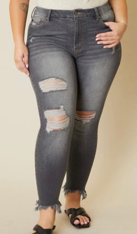 Curvy Gray/Black Kan Can Jeans
