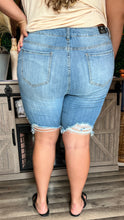 Load image into Gallery viewer, Curvy Light Wash Distressed Shorts
