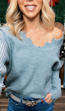 Load image into Gallery viewer, Grey Distressed Waffle sweater
