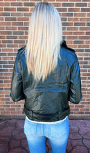 Load image into Gallery viewer, Black Vegan Leather Belted Moto Jacket
