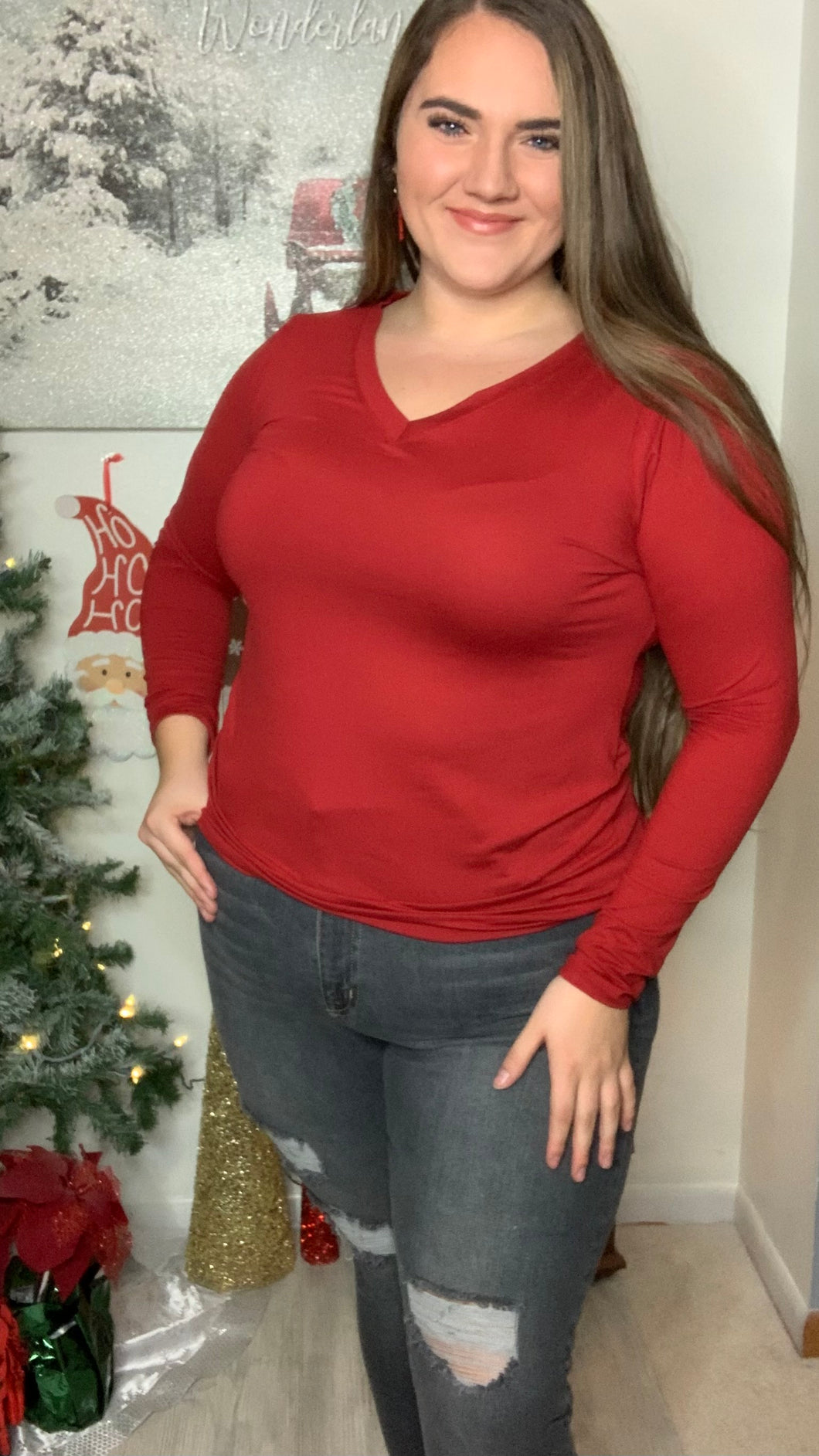 Red Basic Long Sleeve top
