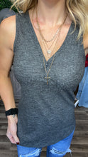 Load image into Gallery viewer, Ht. charcoal Button V-Neck Tank
