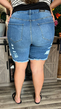 Load image into Gallery viewer, Curvy Distressed Medium Wash Bermuda Shorts
