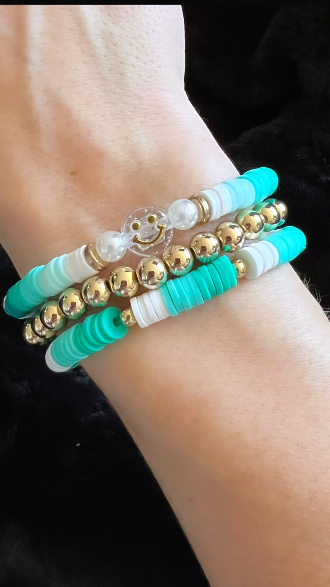 Stack of Teal Clay Bead Bracelet