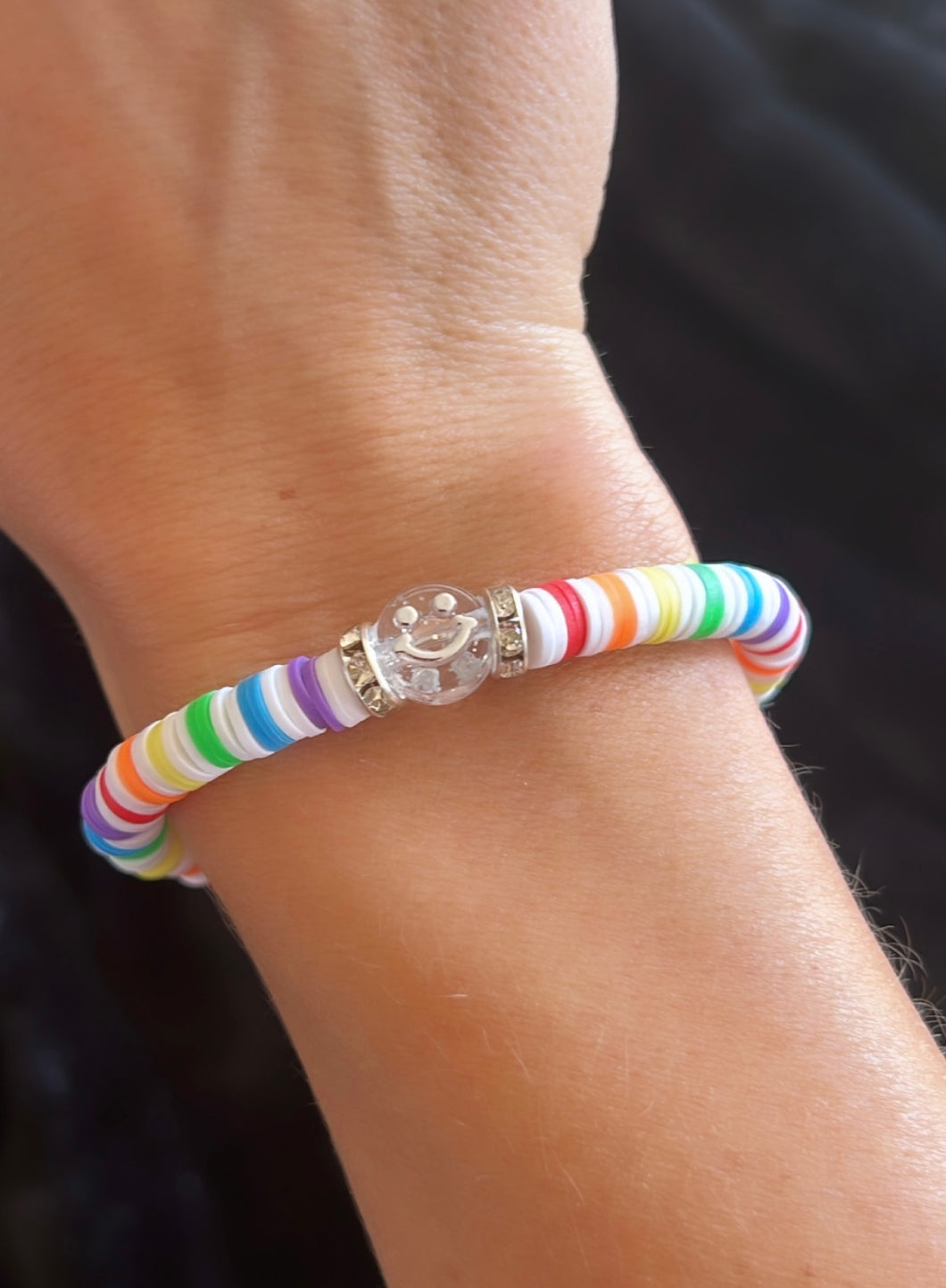 Rainbow Smiley Clay Bead Bracelet