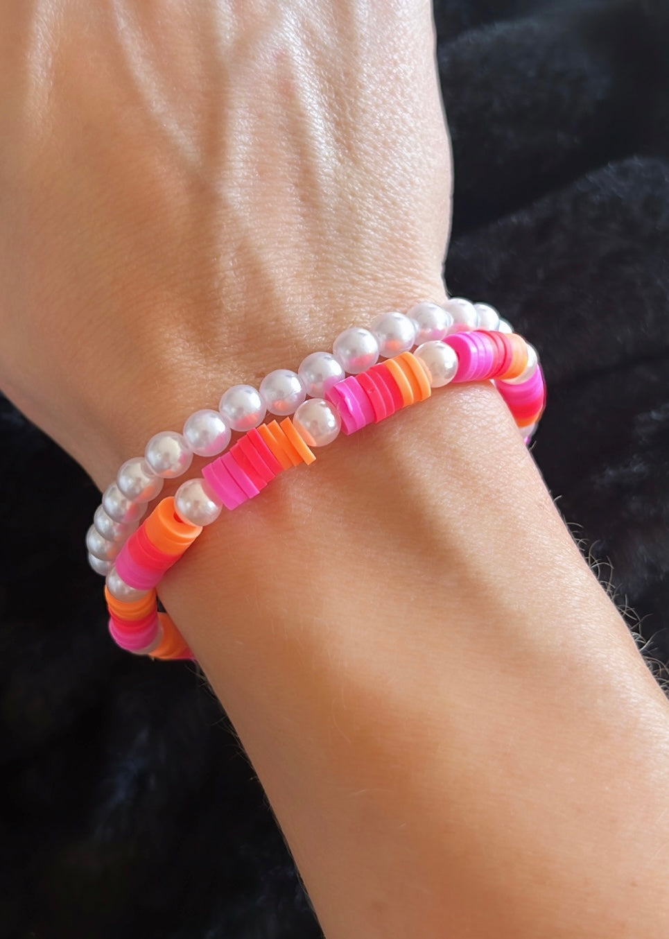 Pearls and Pink Clay Bead Bracelet