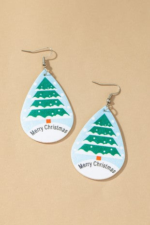 Leather Christmas Tree Earrings