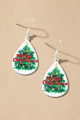 Metal Teardrop Christmas Tree Earrings
