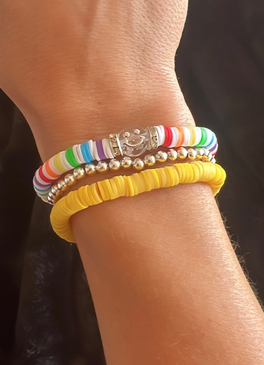 Rainbow Yellow Stack Clay Bead Bracelet