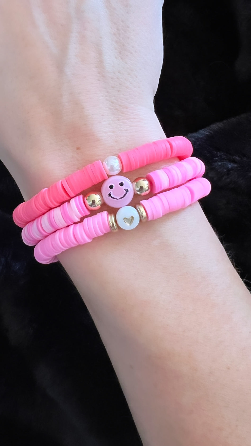Smily Pink Gold Clay Bead Bracelet