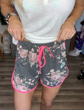 Load image into Gallery viewer, Charcoal Floral Lounge Shorts
